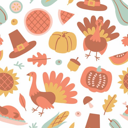 Turkey On White Vinyl Table Cover - Americo Vinyl & Fabric