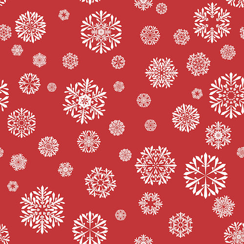 White Snowflakes On Red Vinyl Table Cover - Americo Vinyl & Fabric